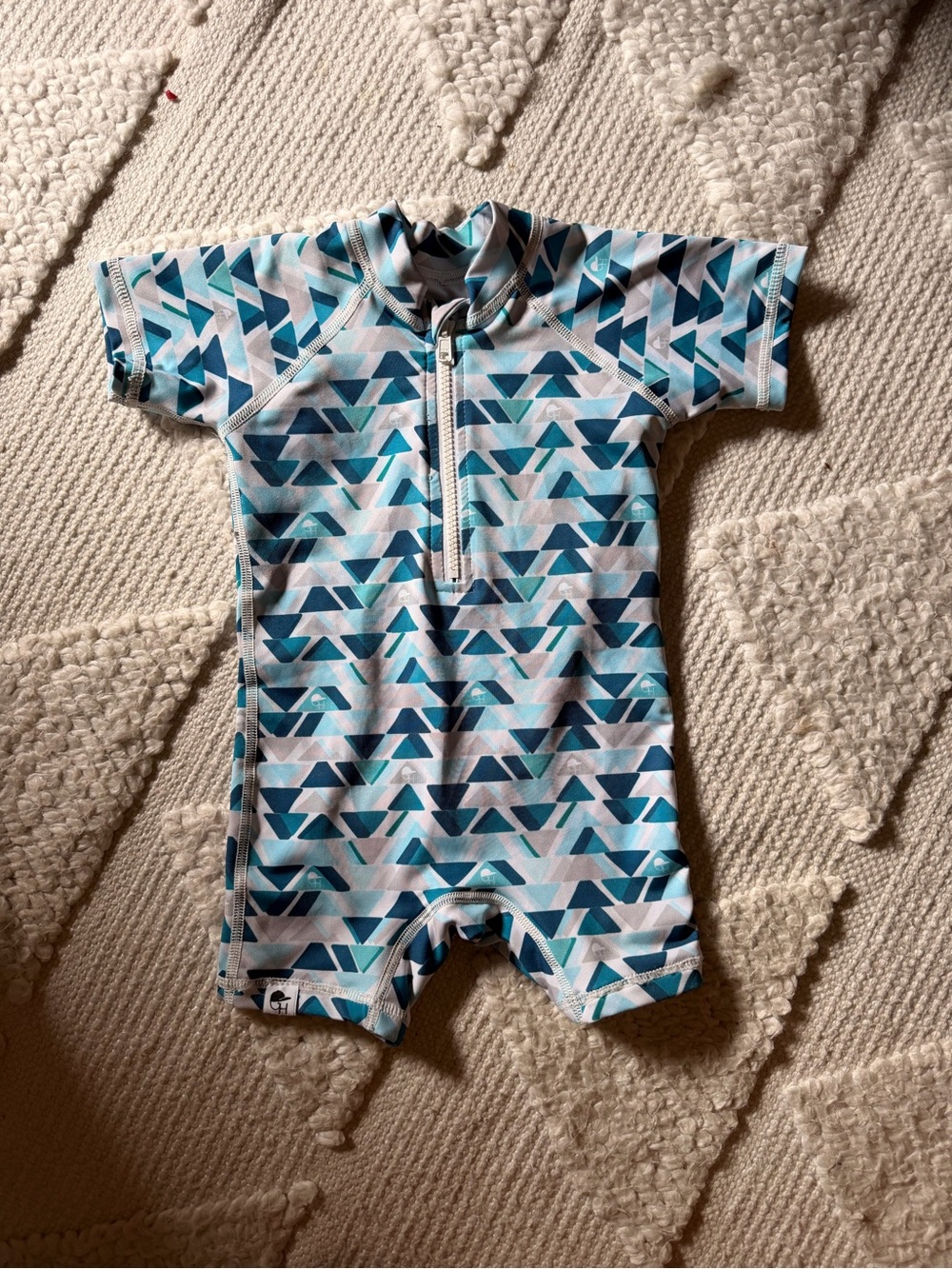 George Hats Baby Zip Swimsuit/Sunsuit in Teal & Aqua Geometric 12-18M